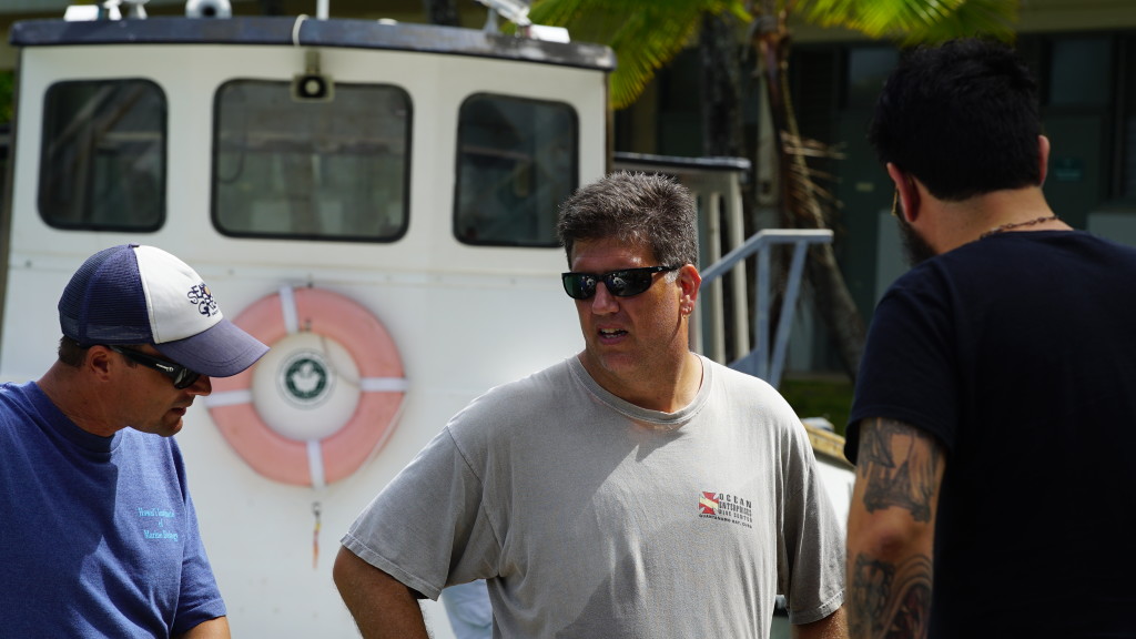 Eric Hochberg (center) and CORAL scientists preparing for boat operations at Kaneohe Bay on Oahu, Hawaii.