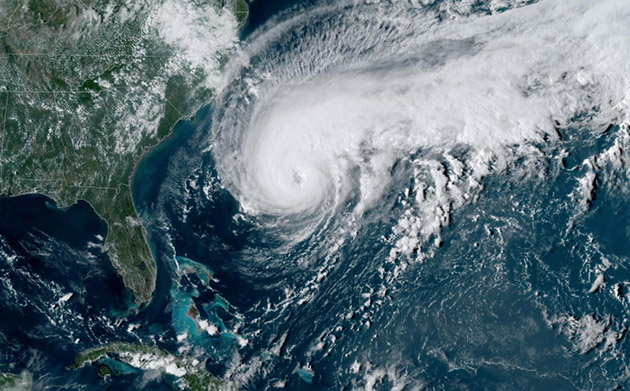 A satellite image of Hurricane Humberto, west of Bermuda