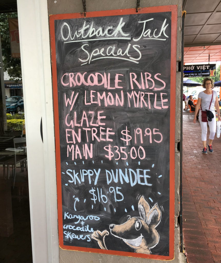 A menu from a restaurant in Cairns Australia