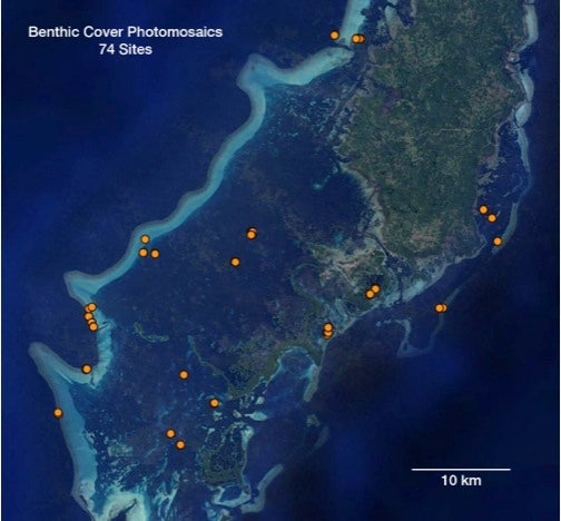 Map of benthic cover survey sites in Palau