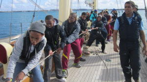 Student sailors aboard the Spirit of Bermuda