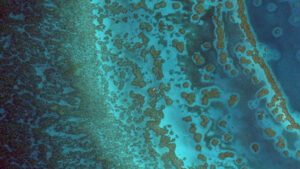 A view of a coral reef from the air