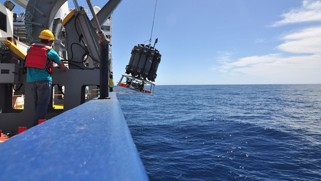 CTD deployment from the R/V Roger Revelle in the Southern Ocean.