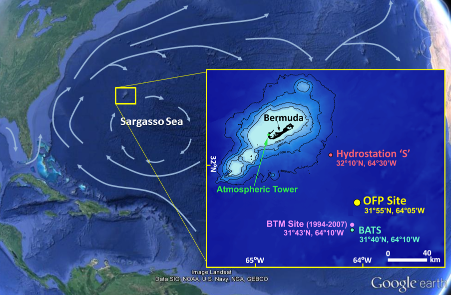 Map showing the location of the Oceanic Flux Program